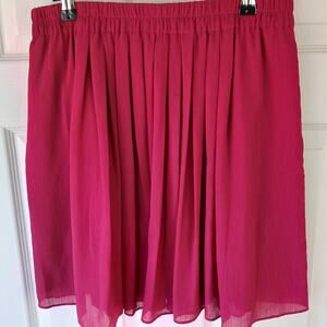 Loft Magenta Pink Pleated Skater Skirt S lined chiffon elastic pull on